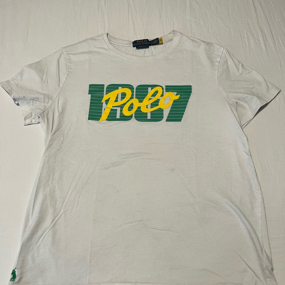 Ralph Lauren White Tee with Green and Yellow Logo